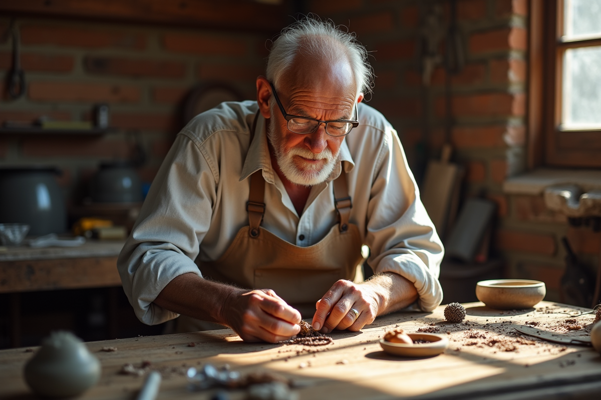 Artisan créant un pendentif bola dans son atelier lumineux