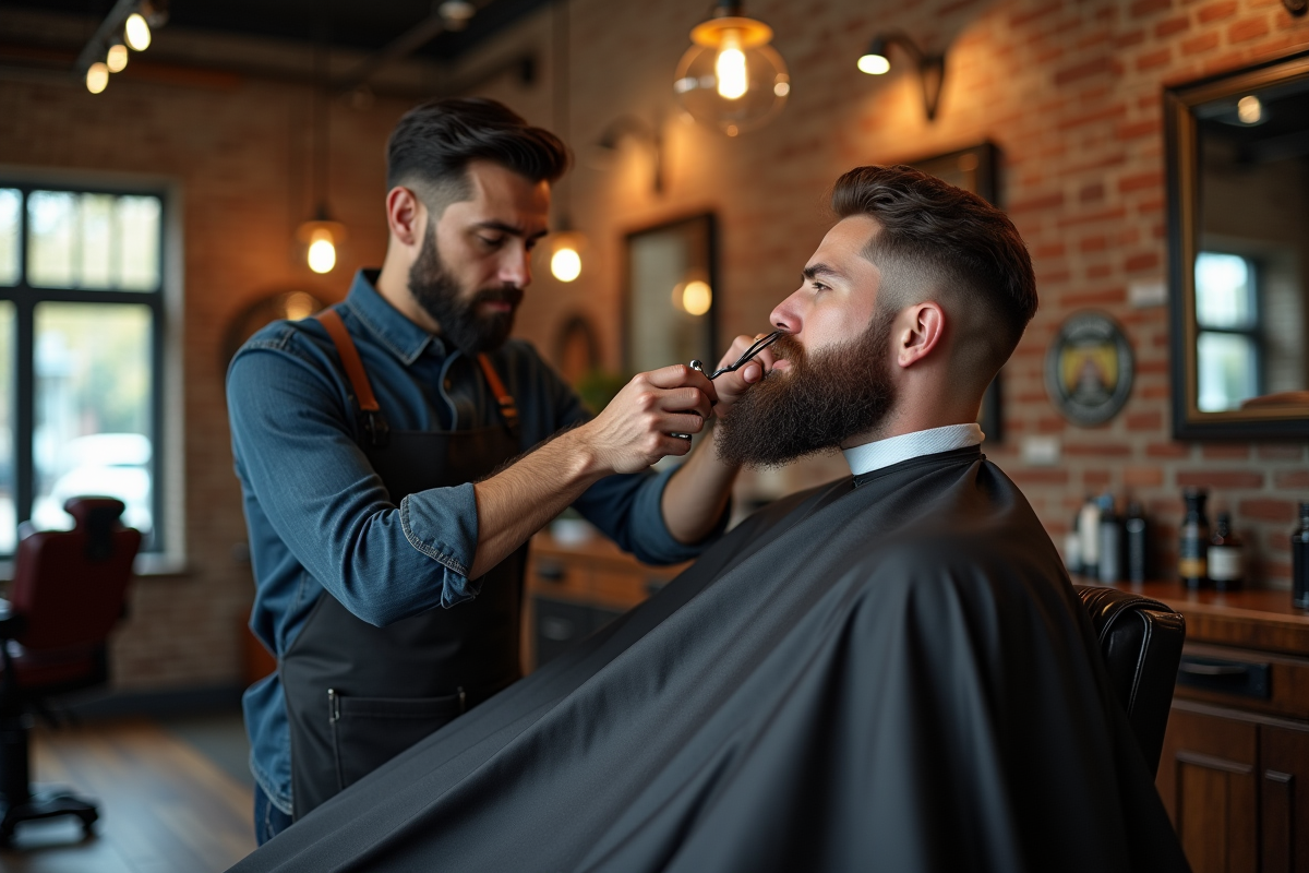 Barbier professionnel sculptant la barbe d