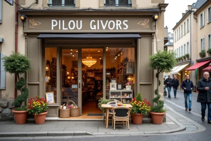 Façade de la boutique Pilou Givors dans une rue commerçante de Givors, vitrine colorée avec produits locaux exposés