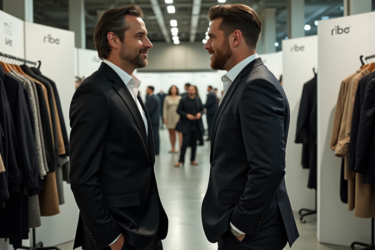 Candidat en costume discutant en coulisses lors d un défilé