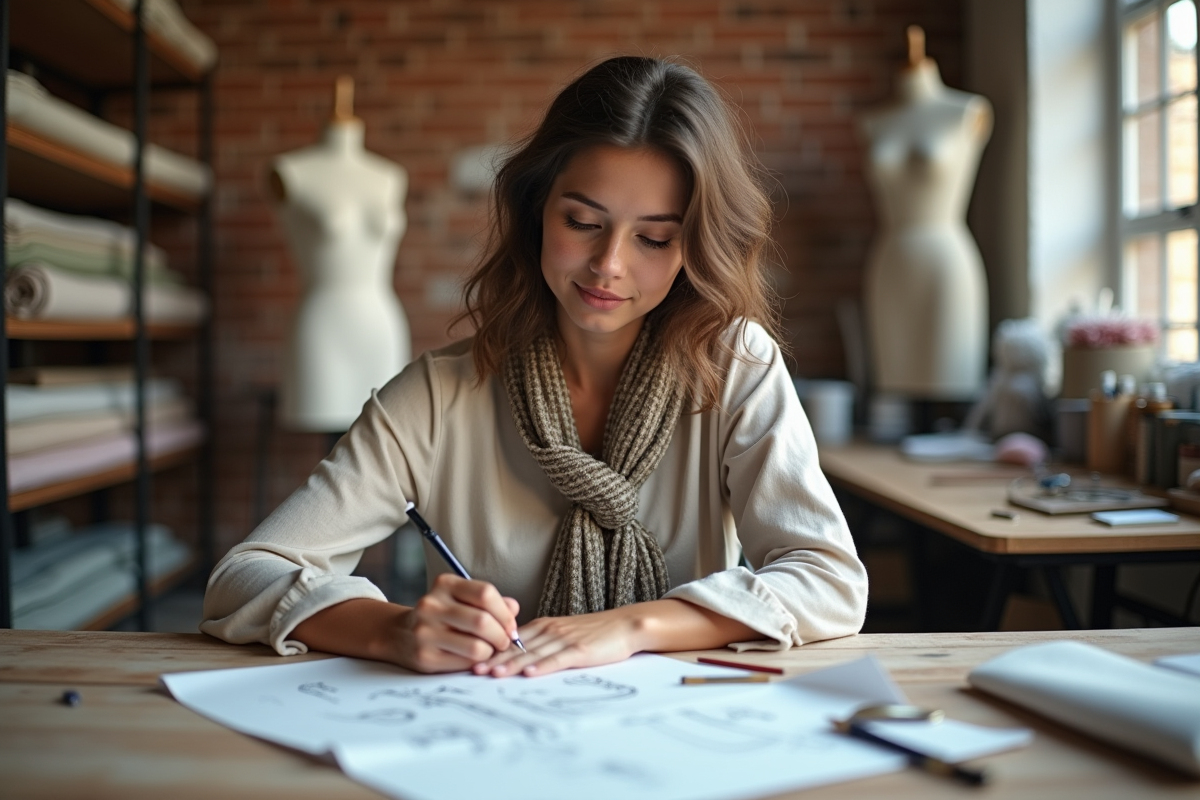 Jeune créatrice de mode esquissant un nouveau patron