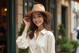 Femme élégante portant un chapeau à Paris