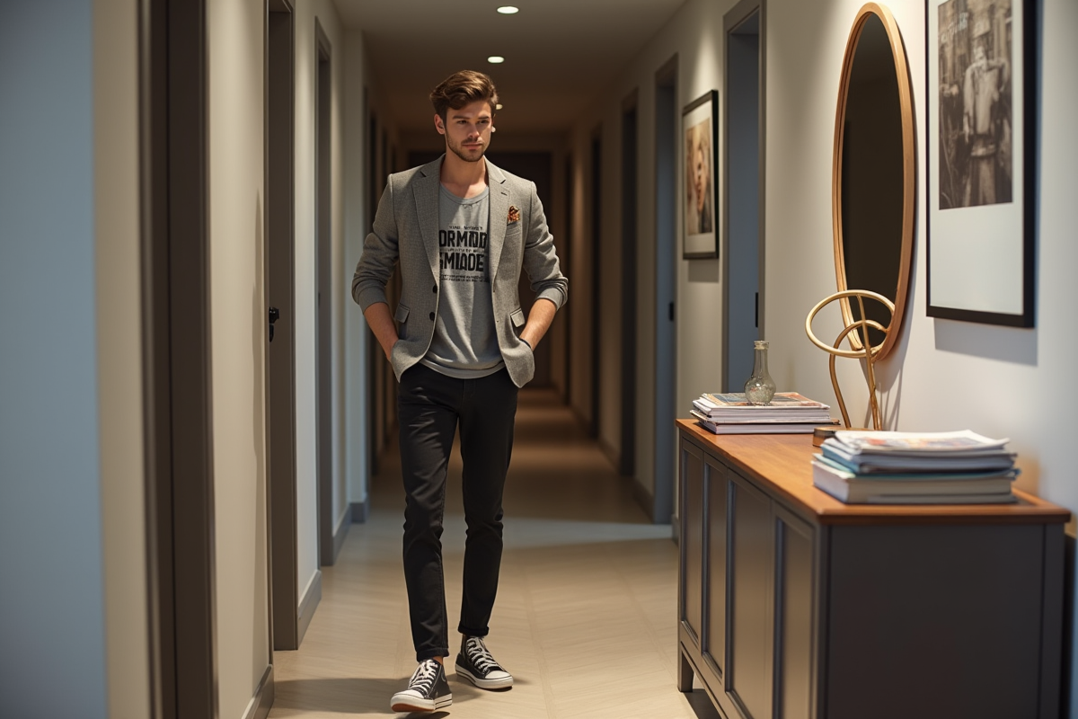 Jeune homme regardant son reflet dans un miroir moderne