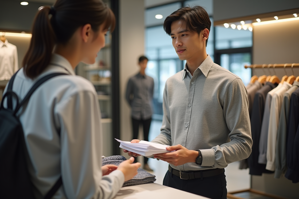 Homme dans un magasin faisant un achat avec un vêtement