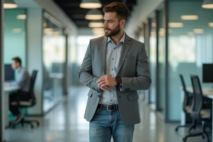Homme en style 1980s dans un bureau moderne