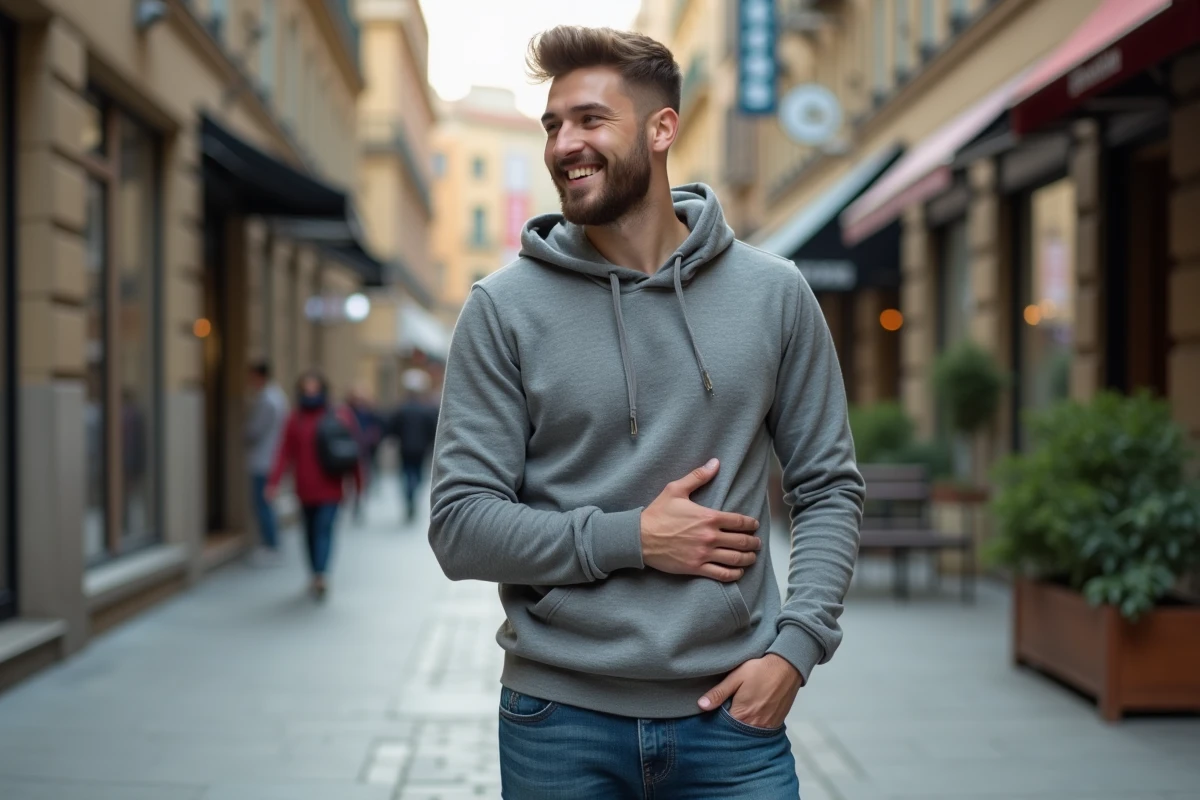 Jeune homme en vetement casual dans une rue urbaine
